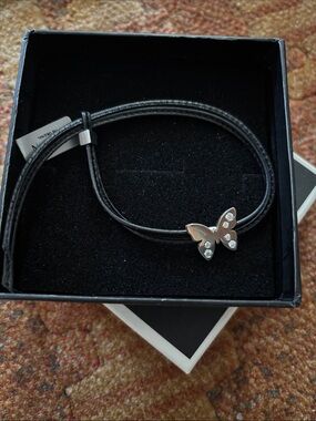 Nominations Butterfly Charm Black Leather Wrap Bracelet
